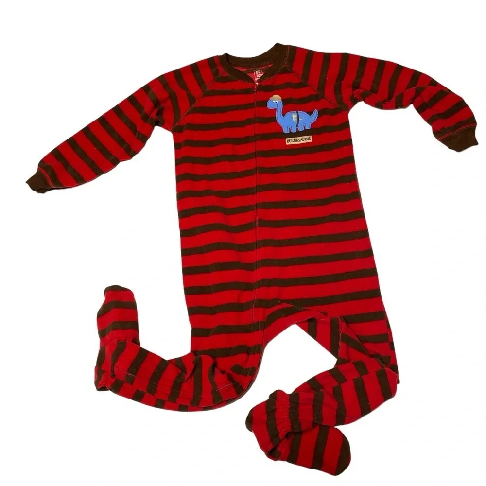Just One You Carters one piece footed fleece pajamas 100% poly red brown…
